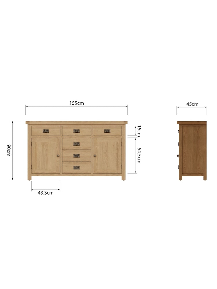 K Interiors Oak Canterbury Solid Wood 2 Door 6 Drawer Sideboard - Image 6 of 6