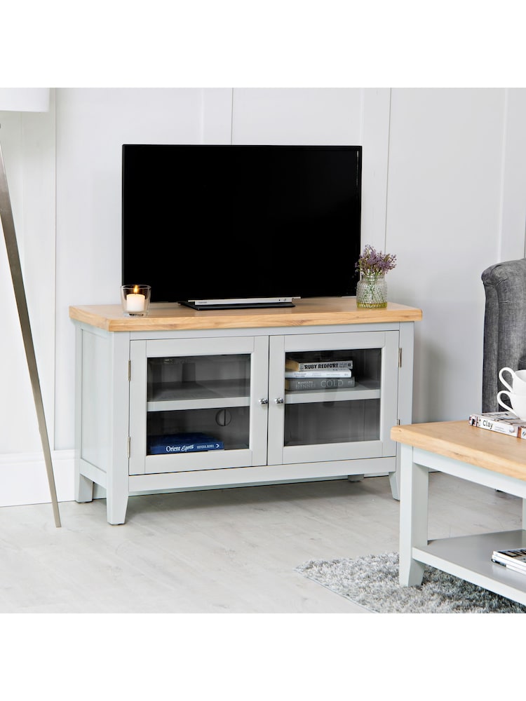 K Interiors Grey Oak Windsor Solid Wood Standard TV Unit - Image 1 of 6