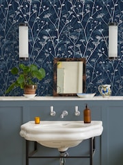 Clarissa Hulse Navy  Silver Wild Chervil A4 Wallpaper Sample - Image 1 of 3