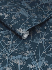 Clarissa Hulse Navy  Silver Wild Chervil A4 Wallpaper Sample - Image 3 of 3