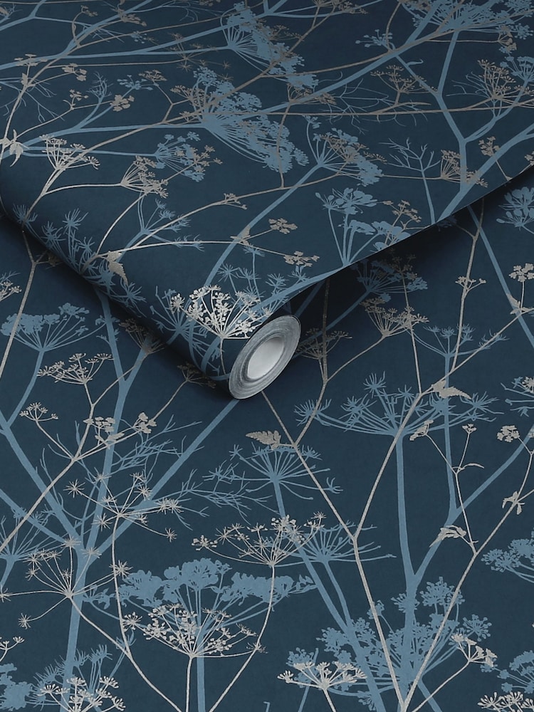 Clarissa Hulse Navy  Silver Wild Chervil A4 Wallpaper Sample - Image 3 of 3