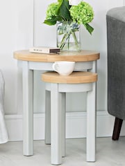 K Interiors Grey Oak Windsor Solid Wood Round Nest Of 2 Tables - Image 1 of 5