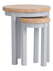 K Interiors Grey Oak Windsor Solid Wood Round Nest Of 2 Tables - Image 2 of 5