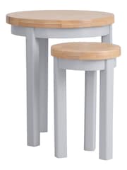 K Interiors Grey Oak Windsor Solid Wood Round Nest Of 2 Tables - Image 3 of 5