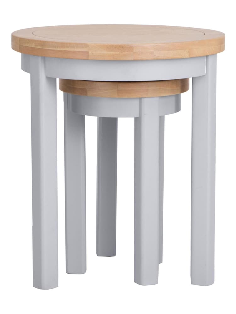 K Interiors Grey Oak Windsor Solid Wood Round Nest Of 2 Tables - Image 5 of 5