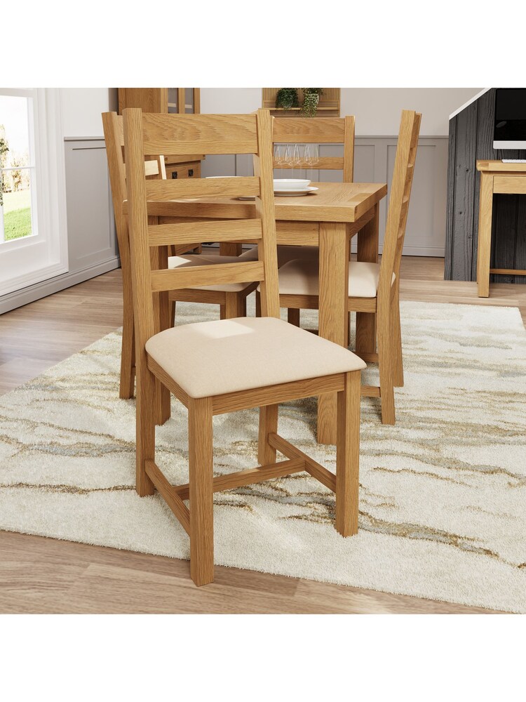 K Interiors Oak Canterbury Solid Wood Ladder Back Chair With Fabric Seat - Image 1 of 6