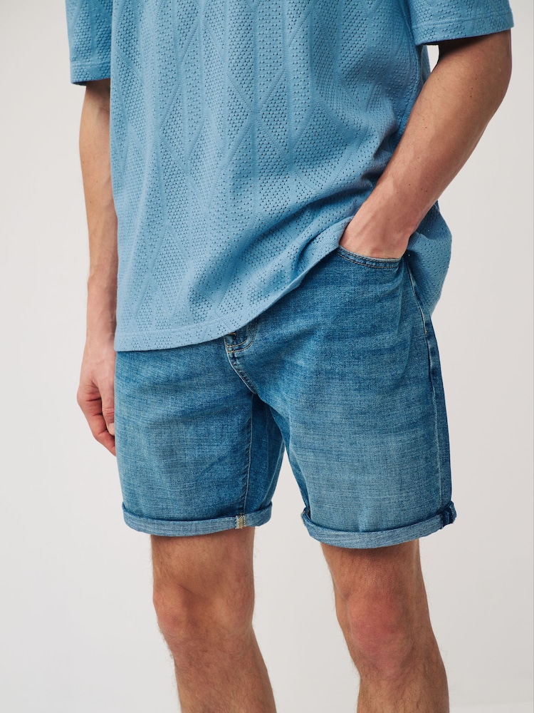 Mid Blue Summer Weight Denim Shorts - Image 1 of 8