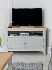 K Interiors Grey Oak Windsor Solid Wood Corner TV Unit - Image 1 of 6