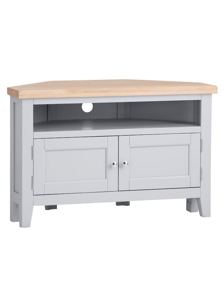 K Interiors Grey Oak Windsor Solid Wood Corner TV Unit - Image 2 of 6