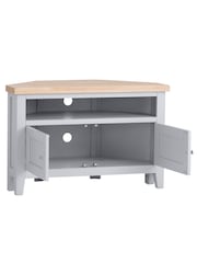 K Interiors Grey Oak Windsor Solid Wood Corner TV Unit - Image 3 of 6