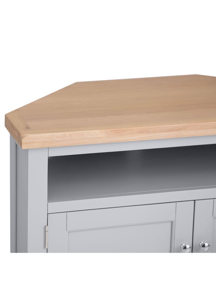K Interiors Grey Oak Windsor Solid Wood Corner TV Unit - Image 6 of 6