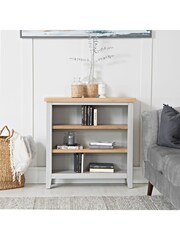 K Interiors Grey Oak Windsor Solid Wood Small Wide Bookcase - Image 1 of 5
