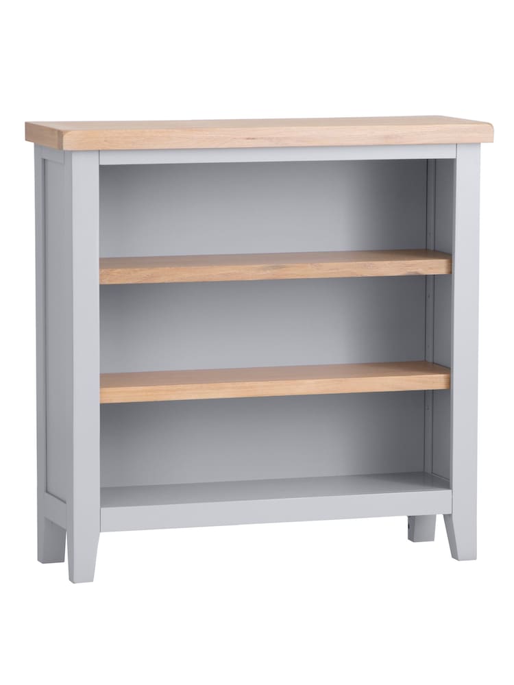 K Interiors Grey Oak Windsor Solid Wood Small Wide Bookcase - Image 2 of 5