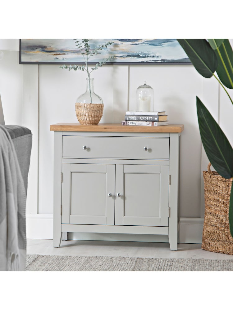 K Interiors Grey Oak Windsor Solid Wood Small Sideboard - Image 1 of 6