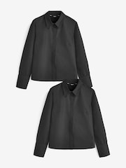 Black Fitted Collared Long Sleeve Shirts 2 Pack - Image 4 of 4