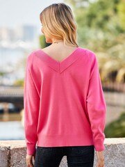 Sosandar Pink Off The Shoulder Wide Rib V Neck Jumper - Image 2 of 5