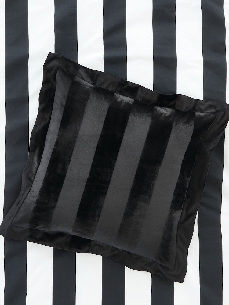 Style Sisters Black Velvet Stripe Cushion - Image 1 of 3