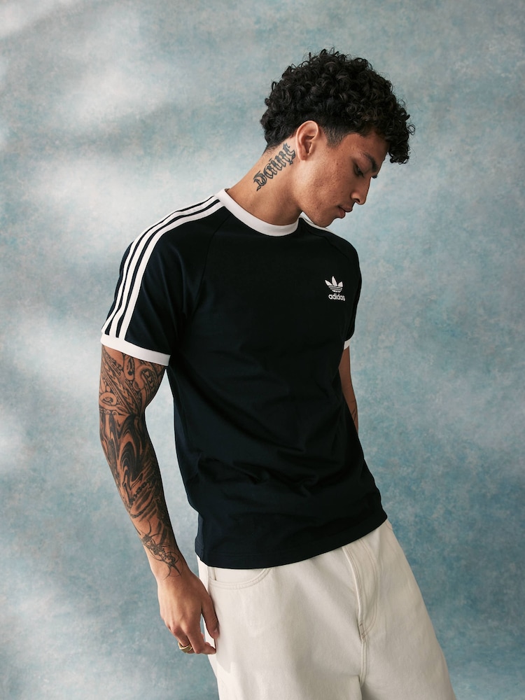 adidas Black Adicolor Classics 3-Stripes 100% Cotton T-Shirt - Image 2 of 7