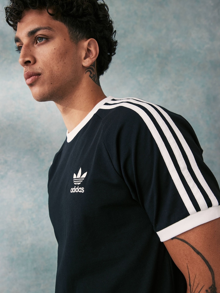 adidas Black Adicolor Classics 3-Stripes 100% Cotton T-Shirt - Image 6 of 7