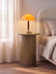 Dark Natural Hyde Oak Veneer Tambour Bedside Table - Image 1 of 3