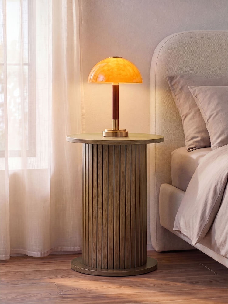 Dark Natural Hyde Oak Veneer Tambour Bedside Table - Image 1 of 3