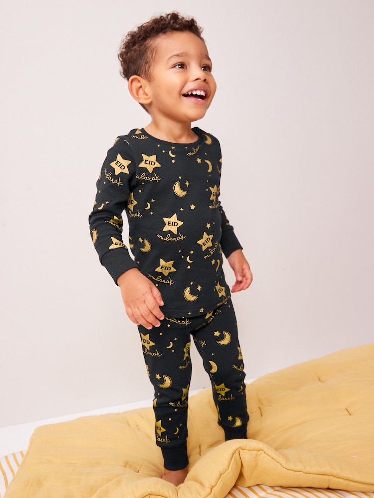 Black/Gold Eid Single Pyjamas (9mths-12yrs) - Image 1 of 6 Black/Gold Eid Single Pyjamas (9mths-12yrs) - Image 1 of 6