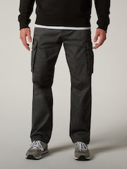 Charcoal Grey Straight Authentic Stretch Cotton Blend Cargo Trousers - Image 1 of 9