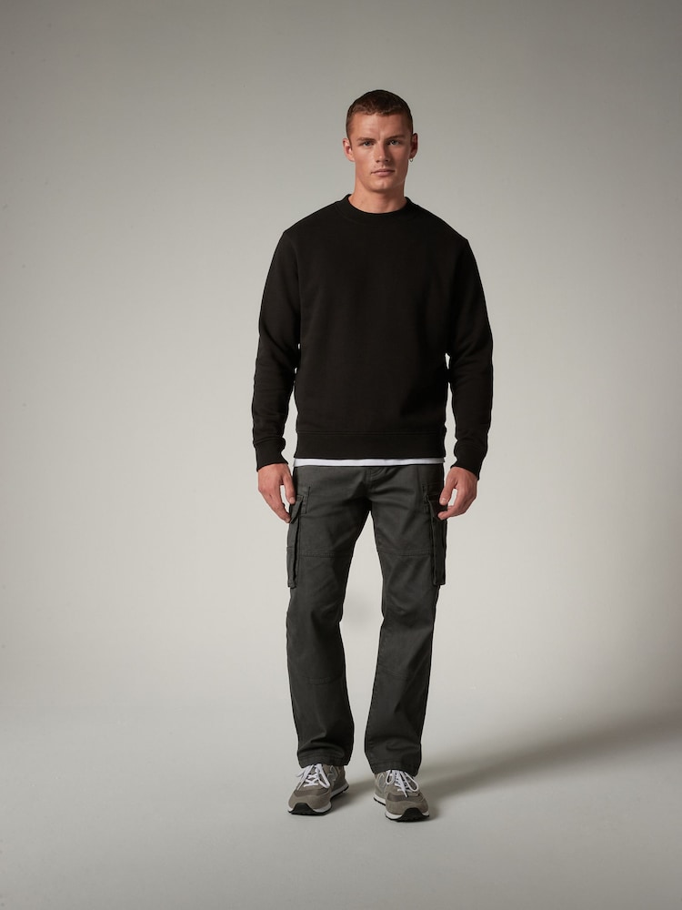 Charcoal Grey Straight Authentic Stretch Cotton Blend Cargo Trousers - Image 2 of 9