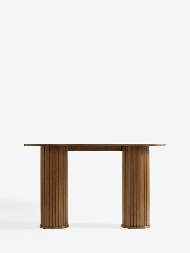 Dark Natural Hyde Oak Veneer Tambour Console Dressing Table - Image 1 of 4