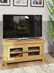 K Interiors Oak Canterbury Solid Wood Standard TV Unit with Glass Doors - Image 1 of 6
