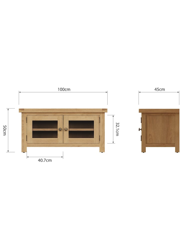 K Interiors Oak Canterbury Solid Wood Standard TV Unit with Glass Doors - Image 6 of 6