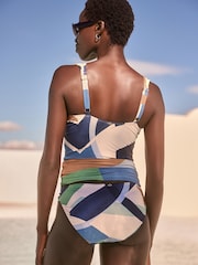 Blue Abstract Plunge Tummy Control Tankini Top - Image 3 of 5