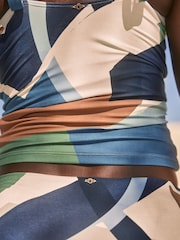 Blue Abstract Plunge Tummy Control Tankini Top - Image 4 of 5