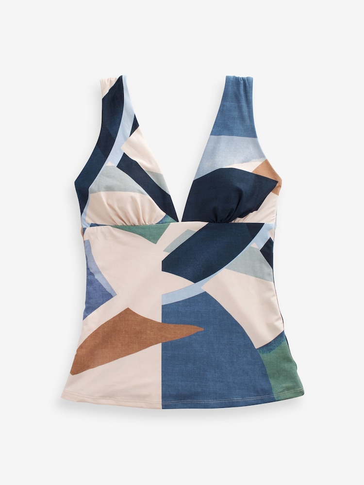 Blue Abstract Plunge Tummy Control Tankini Top - Image 5 of 5