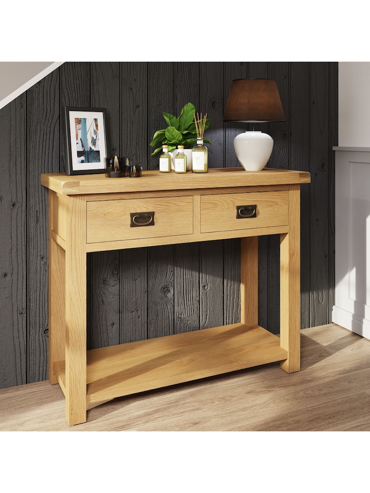 K Interiors Oak Canterbury Solid Wood Medium Console Table - Image 1 of 6