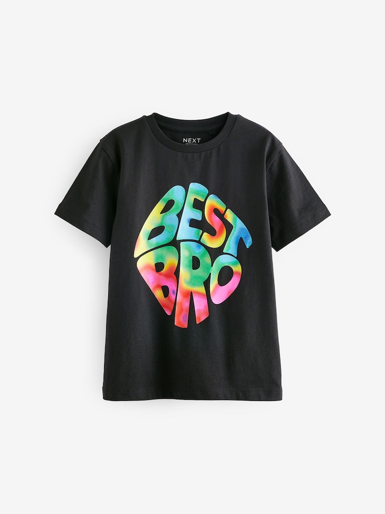 Black Best Bro Short Sleeves Graphic 100% Cotton T-Shirt (3-16yrs) - Image 1 of 3