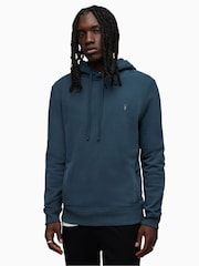 AllSaints Blue 100% Cotton Raven Overhead Hoodie - Image 1 of 6