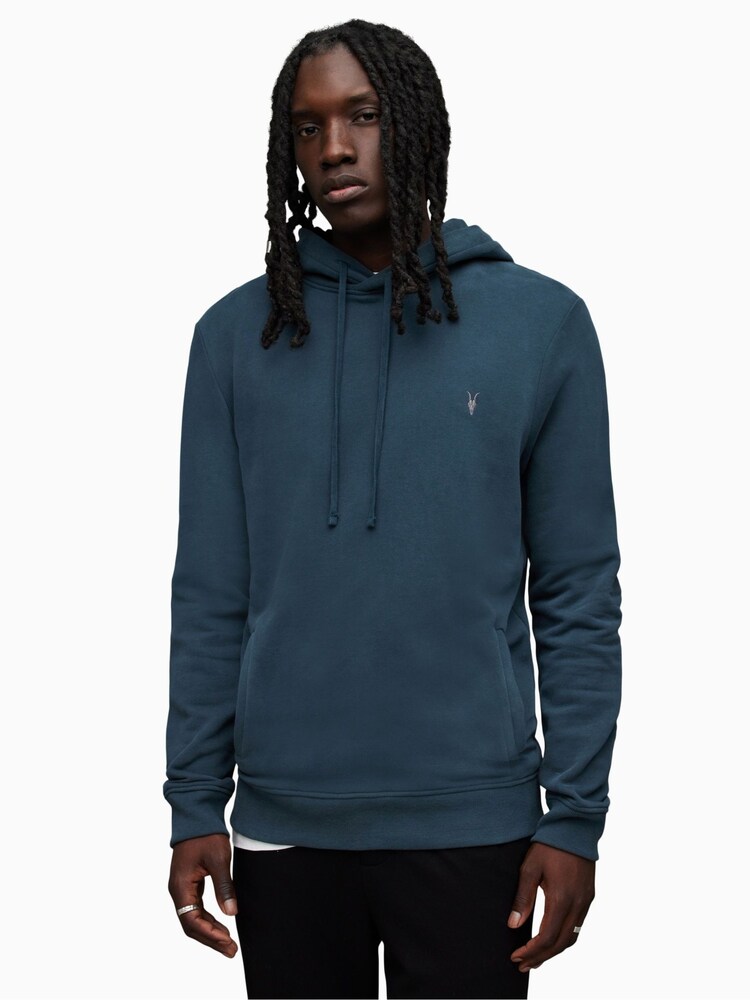 AllSaints Blue 100% Cotton Raven Overhead Hoodie - Image 1 of 6