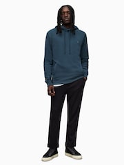 AllSaints Blue 100% Cotton Raven Overhead Hoodie - Image 3 of 6