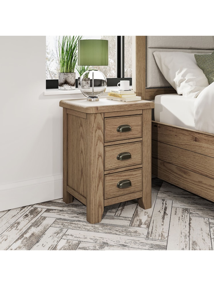 K Interiors Smoked Oak Embleton Solid Wood Large Bedside Cabinet - Image 1 of 6