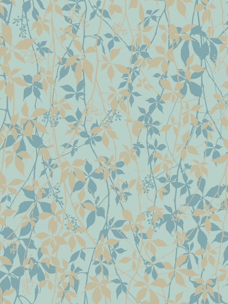 Clarissa Hulse Powder Blue Soft Gold Virginia Creeper A4 Wallpaper Sample - Image 2 of 3