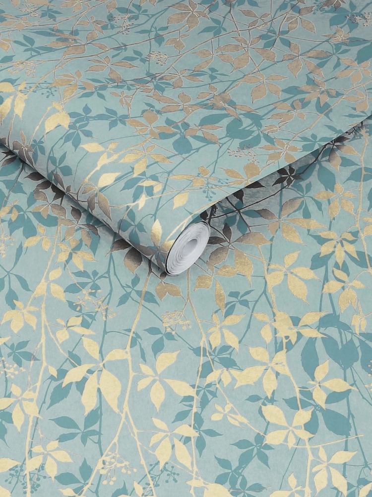 Clarissa Hulse Powder Blue Soft Gold Virginia Creeper A4 Wallpaper Sample - Image 3 of 3