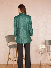 Yumi Dark Green Sequin Blazer With Pockets - Image 2 of 5