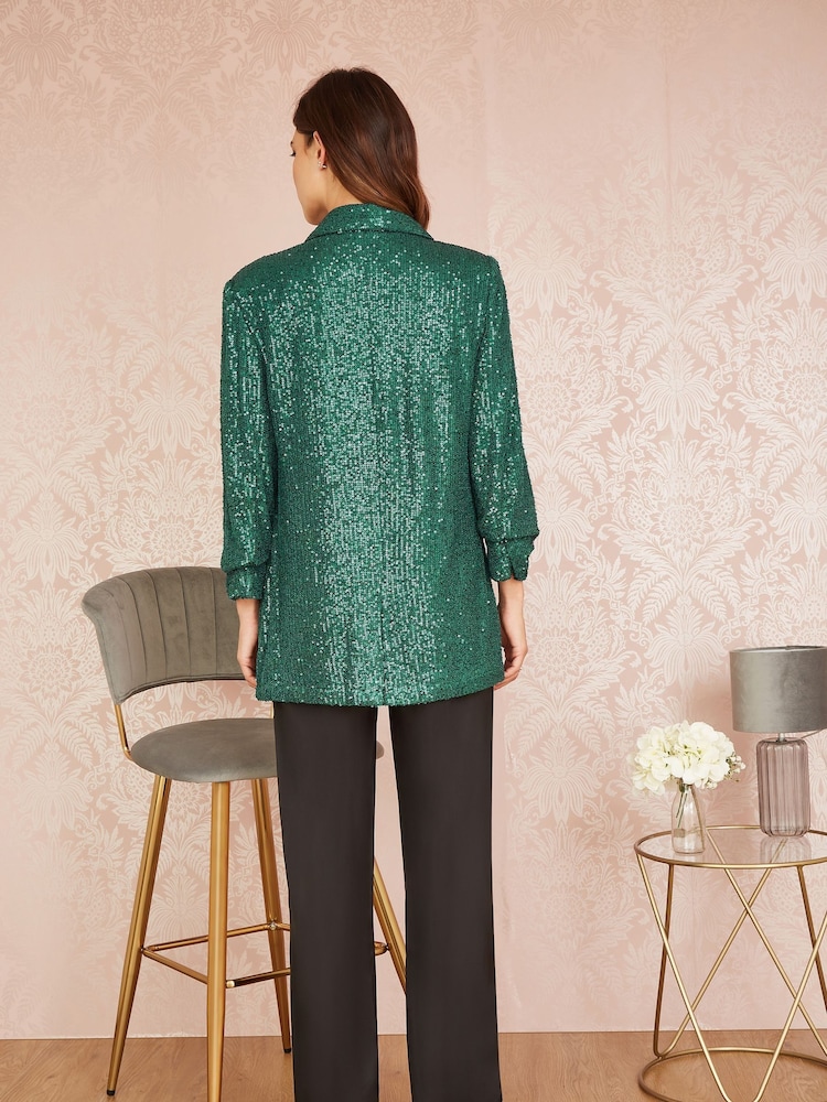 Yumi Dark Green Sequin Blazer With Pockets - Image 2 of 5