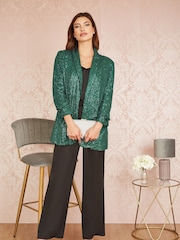 Yumi Dark Green Sequin Blazer With Pockets - Image 3 of 5