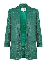 Yumi Dark Green Sequin Blazer With Pockets - Image 5 of 5