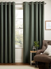 Green Thyme Blackout/Thermal Cotton Eyelet Curtains - Image 1 of 7