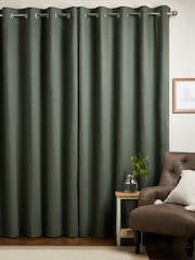 Green Thyme Blackout/Thermal Cotton Eyelet Curtains - Image 3 of 7