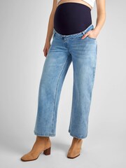 JoJo Maman Bébé Light Wash Cropped Wide Leg Maternity Jeans - Image 2 of 4