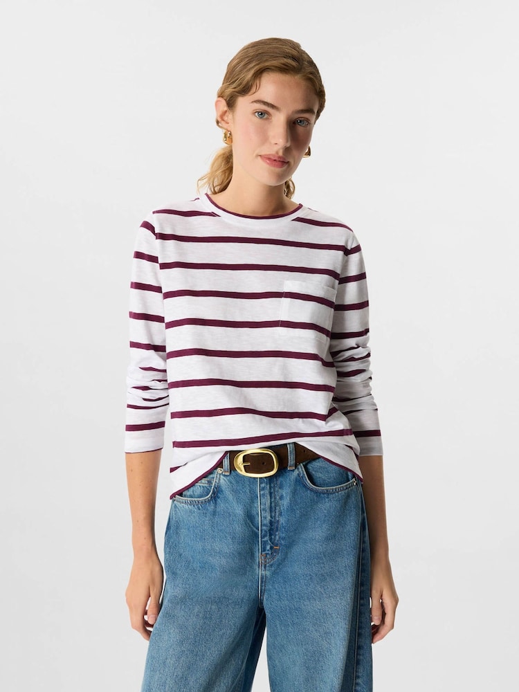 Whistles Red Stripe Crew Neck Pocket Top - Image 1 of 7